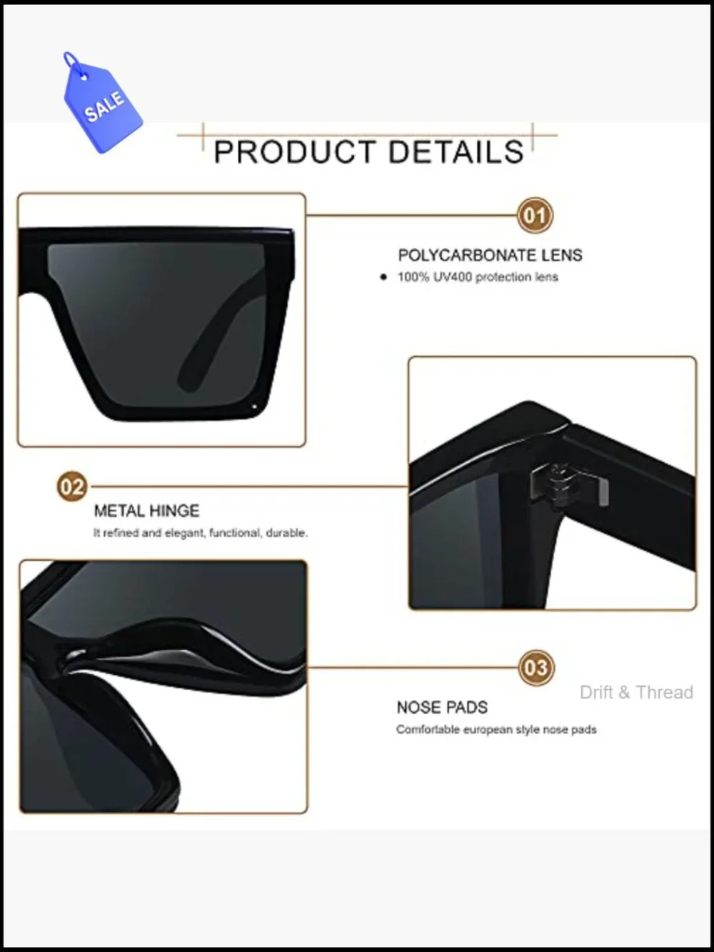 Oversized Square Flat Top Sunglasses UV Protection Rimless Shield Shades for